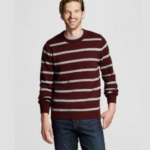 Merona Crewneck Long Sleeve Burgundy Striped Men's Sweater, Small